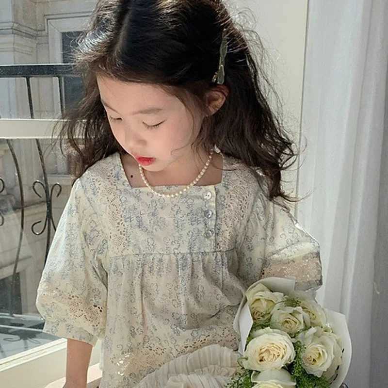 Girls Shirt Childrens Summer Clothing Baby French Style Temperament Top Fashionable and Casual Versatile Lace Floral Shirt C251007
