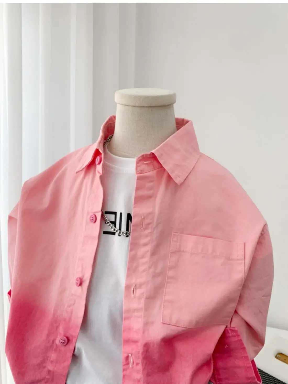 Boys Pink Shirt 2025 New Fashionable Spring and Autumn Childrens Long Sleeve Shirt Korean Coat C251007
