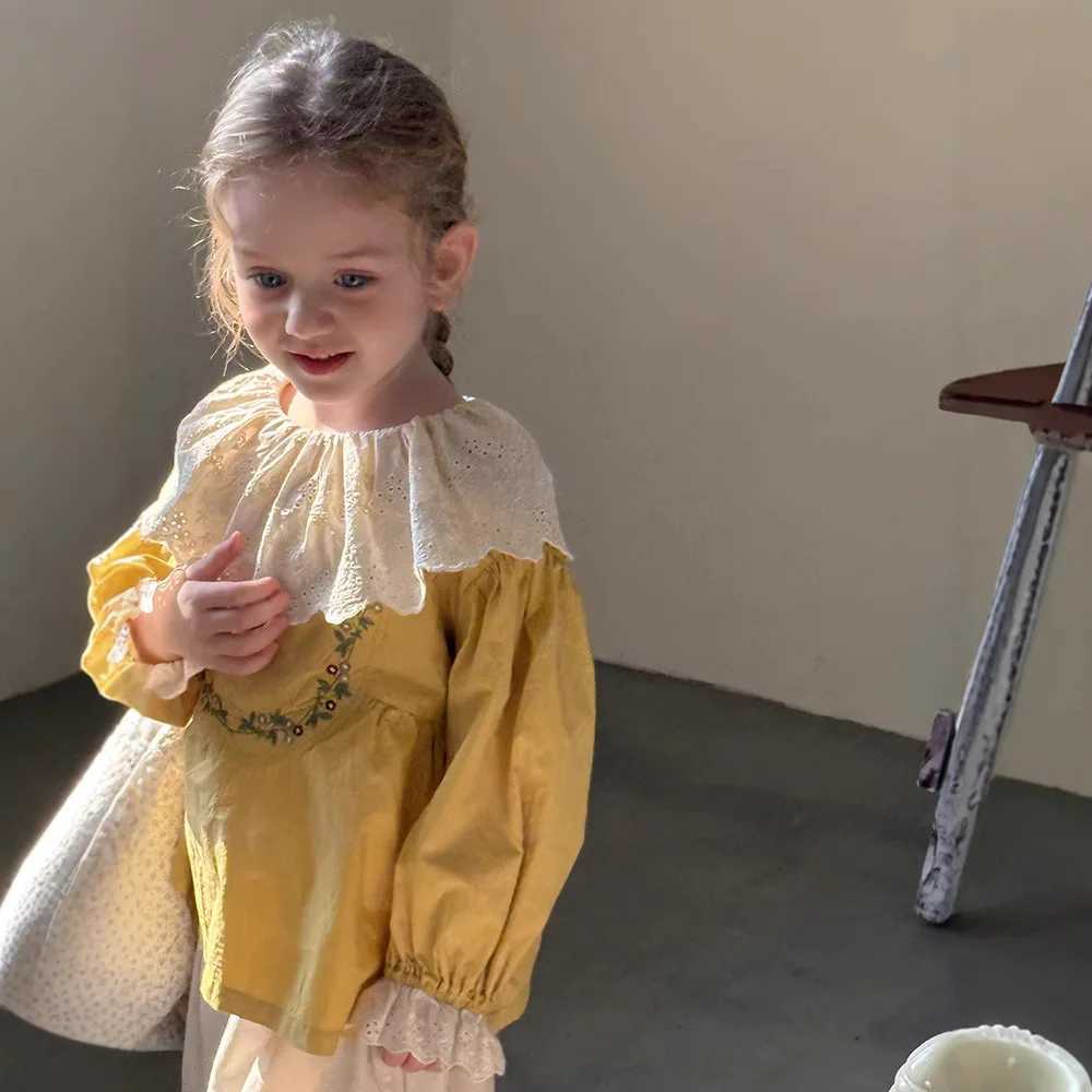 Embroidered Lace Shirt Spring New Korean Fashion Solid Color Cute Casual Embroidered Shirt Kids Clothes C251007