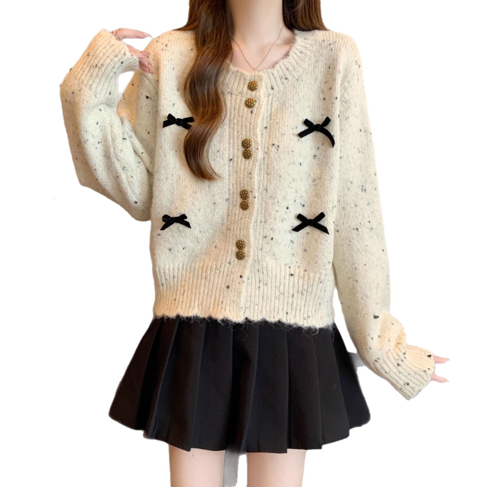 2025 Fashion Color Knitted Women's Open Woolen Sweater Loose fashion Short Coarse Wool Coat Bow Designer Jacket Top Autumn/Winter New Luxury