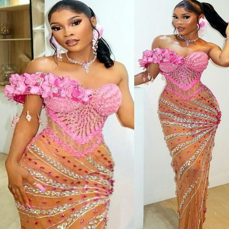 Sheath Pink Prom Dresses 2025 Illusion Crystals Florals Luxurious Evening Formal Party Second Birthday Engagement Gowns Plus Size Dress For Special Oc