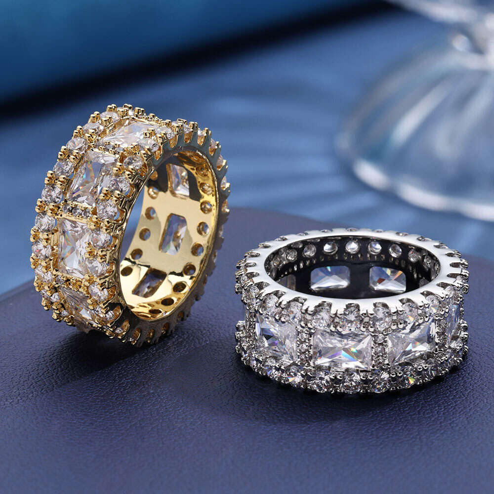 Mixed Inlay T Square High-End Fashion Hip-Hop Ring for Men