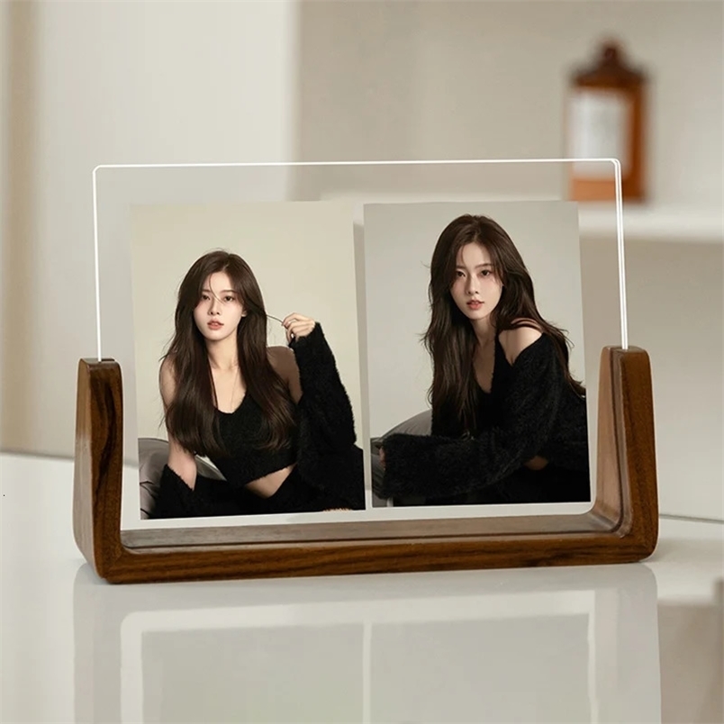 2026 Acrylic Wooden Picture Frame Kpop Pocards Holder Po Frames Dispaly Nordic Home Room Table Decor 231202 H260306