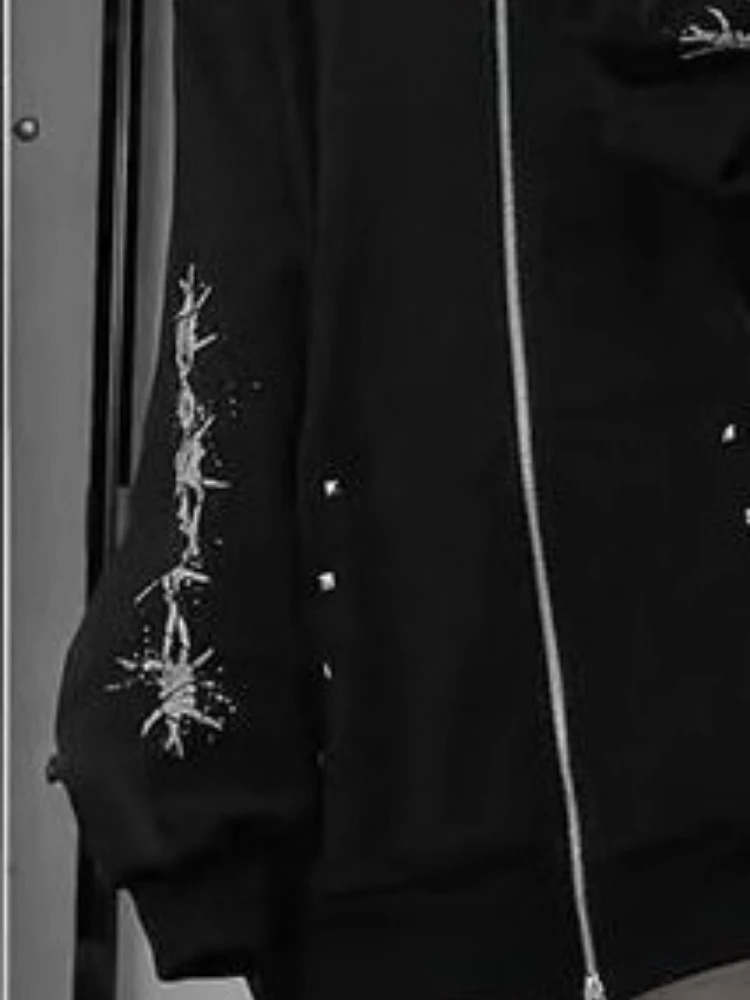 Japanese Punk Fur Patchwork Hooded Coat Y2k Aesthetic Women Printing Oversized Hoodies Csual Grunge Double Zippers Sweatshirts 250930 - view 5