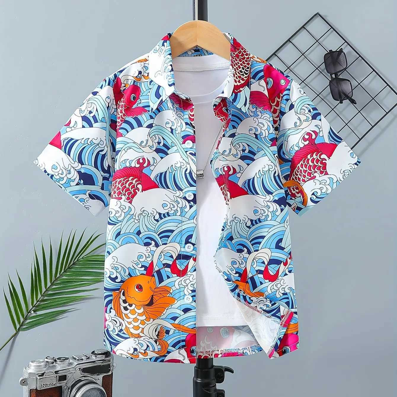 Hawaiian Shirt Children Summer Girl Clothes Tops Turndown Collar Kawaii Christmas Print 2024 Kid Clothes Boy Short Sleeve Shirts C251007