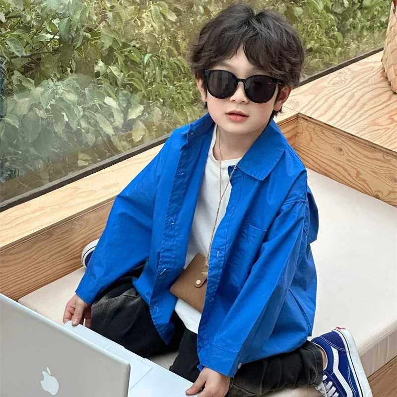 Korean Style Spring Autumn Shirts Solid Color for Boys and Girls with Flip Collar Single Breasted Casual Whitening Top H4107 C251007