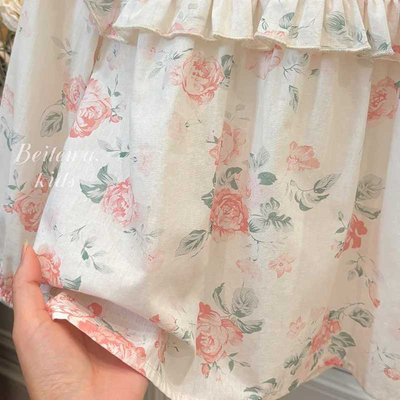 2025 Autumn Kids Girls Blouses Cotton Lace Collar Floral Printed Infant Babys Girl Tshirts Korean Sweet Toddler Girls Pullovers C251007