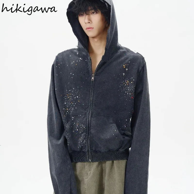 Oversize Hoodies Womens Clothing Chic Diamond Streetwear BF Sweatshirts Hooded Zipper Harajuku Hoodie Jackets Casual Y2k Tops 250930