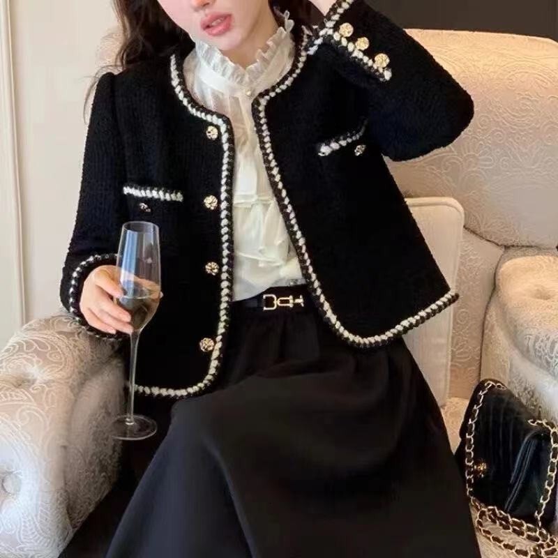 2025 Women's Spring Coarse Wool Short Coat Autumn French Designer Jacket Retro design Design Elegant Social Top Autumn/Winter New Luxury Jacket