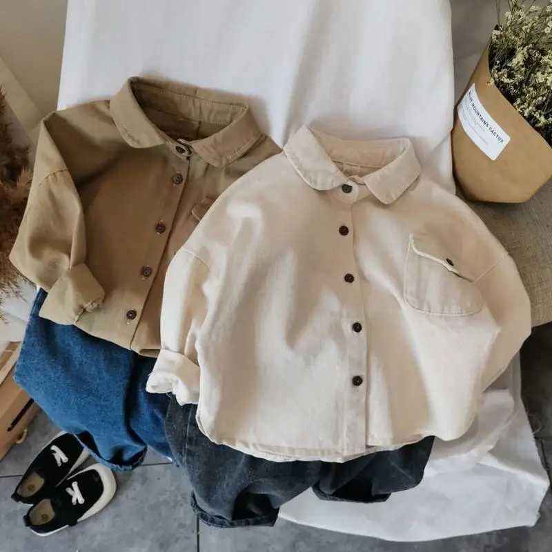 2025 Autumn Kid Boy Shirts Japanese Style Solid Long Sleeve Children Boys Shirts Loose Turn Down Collar Little Boys Long Sleeves C251007