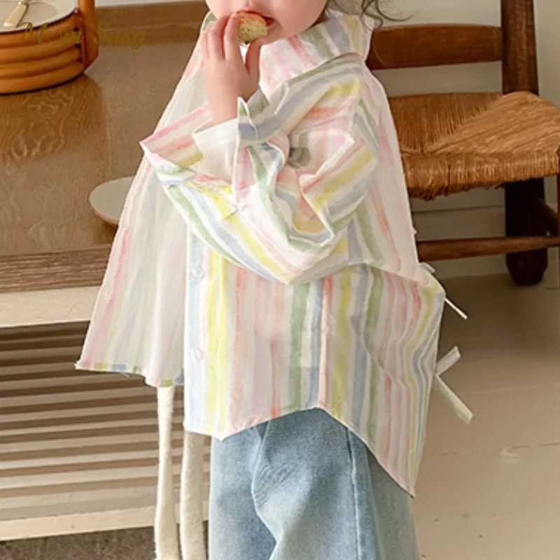 Fashion Baby Girl Cotton Bow Shirt Long Sleeve Infant Toddler Striped Blouse Loose Outfit Spring Autum Casual Baby Clothes 110Y C251007