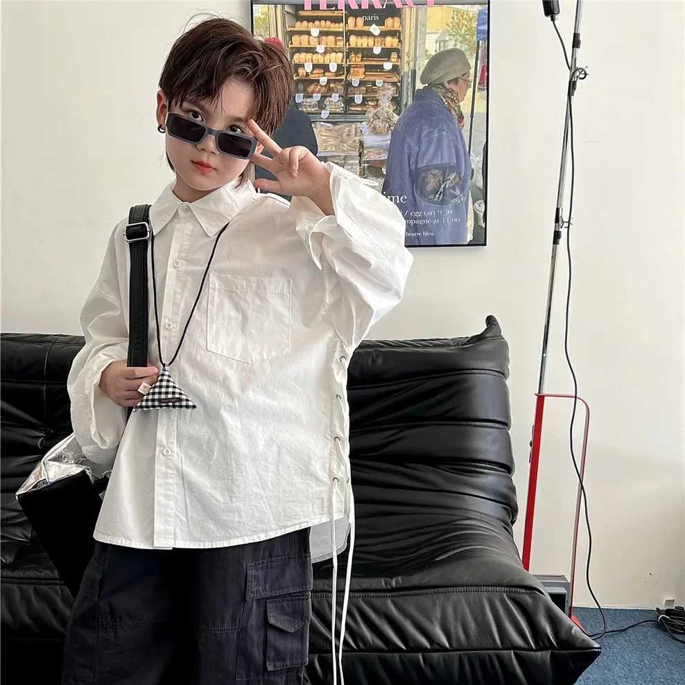 Children Clothing Autumn Shirt Personality Thickened Cotton New Fashionable Casual Simple Solid Color Handsome White Shirt C251007