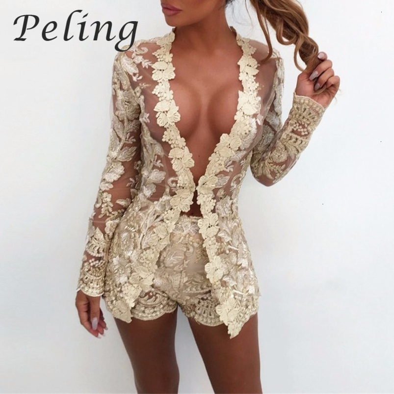 Womens Two Piece Pants Peling Fashion Embroidery Sexy Two Piece Sets Women Lace V Neck Hollow Out Cardigan And Shorts Nightclub Perspective Outfits 230310wtt