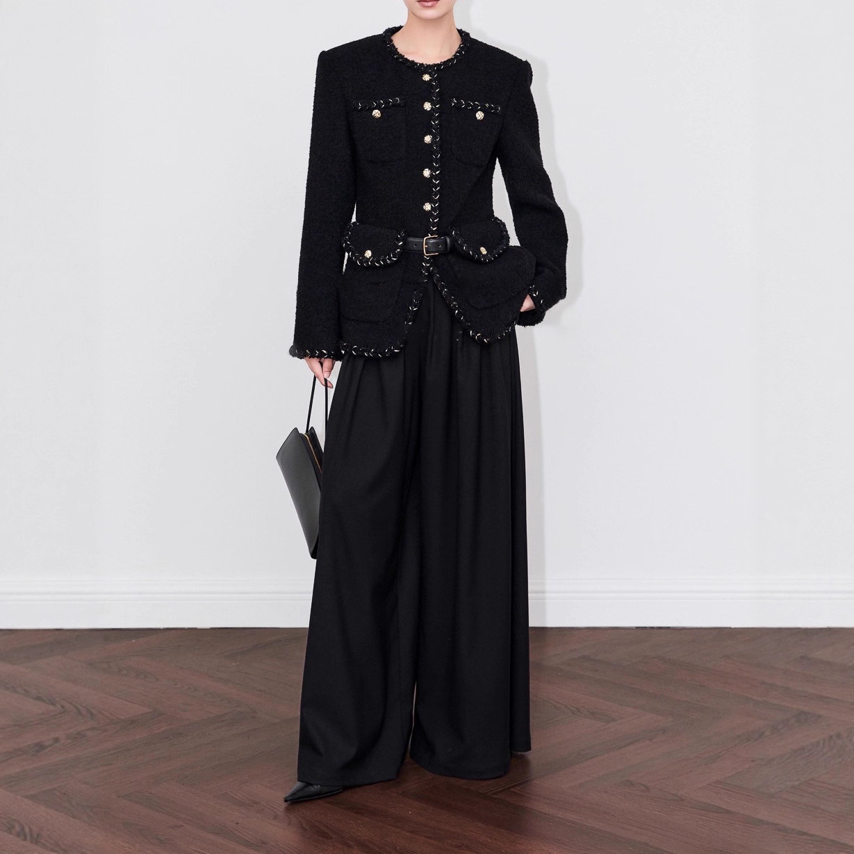 2025 Fashion Design Women's design Black Floral Coat Autumn/Winter Designer Jacket Coarse Fur Short Coat Winter New Luxury Jacket