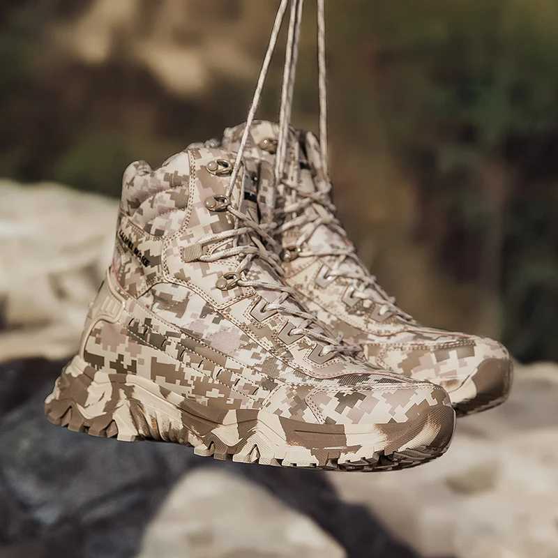 Mens Hiking Boots Camouflage Tactical Boots Desert Waterproof Work Safety Shoes Mountaineering Shoes Ankle Boots Outdoor Boots J251007