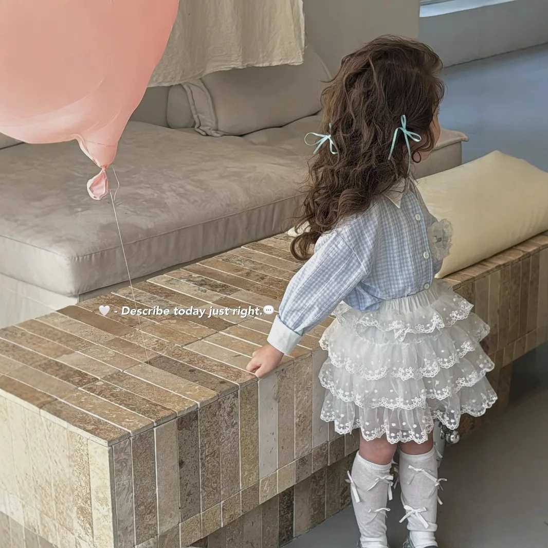 20 25 new girls Korean period plaid lace labeled small fresh shirt girls blouse children shirts C251007