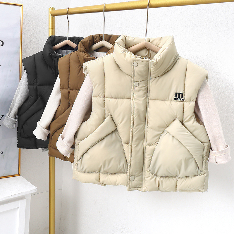 Designer Kids Clothing 2025 Kids Quilted Vest with Stand Collar, 2025 Winter Thickened Thermal Cotton Padded Sleeveless Jacket for Boys and Girls Free