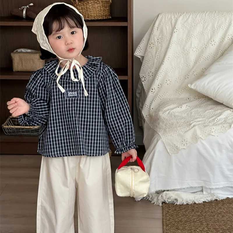 2025 Autumn New Children Label Blue Grid Shirt Fashion Children Clothing Girls Long Sleeve Versatile Top C251007