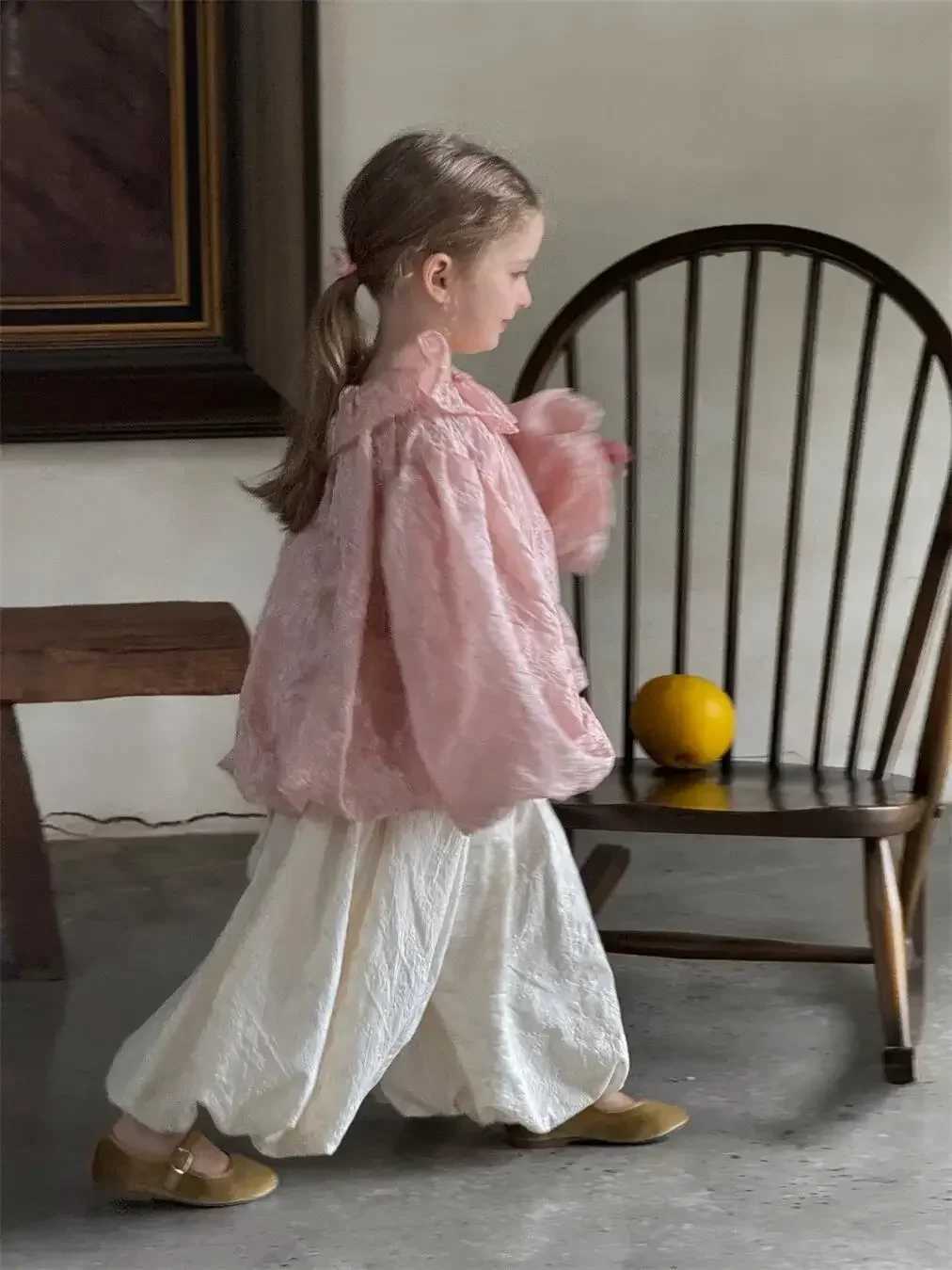 Girls Shirt 2025 Spring and Summer New Korean Solid Color Fashion Embroidery Collar Lantern Sleeve Doll Shirt C251007