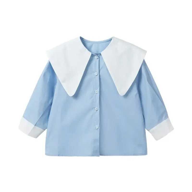 Girls KoreanStyle Stitching Contrast Color Shirt 2023 Spring New Children Fashionable Stylish Polo Collar Top C251007