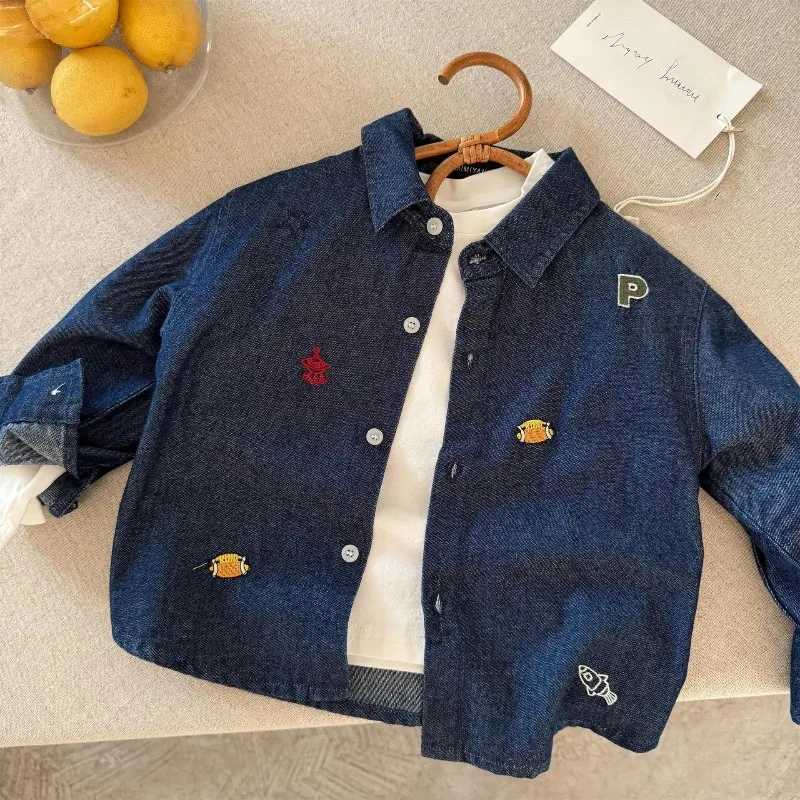 Baby Girls Boys Jean Blouses Kids Blue Shirts 2025 Spring Autumn Tops 1 To 6Yrs Childrens Korean Style Clothing C251007
