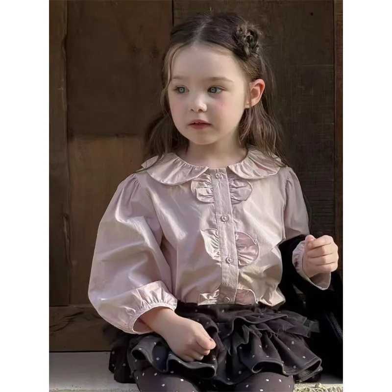 New Doll Collar Shirt Korean Version Childrens Clothing 2025 Autumn Girls Cotton Soft and Stylish Long Sleeved Shirt C251007