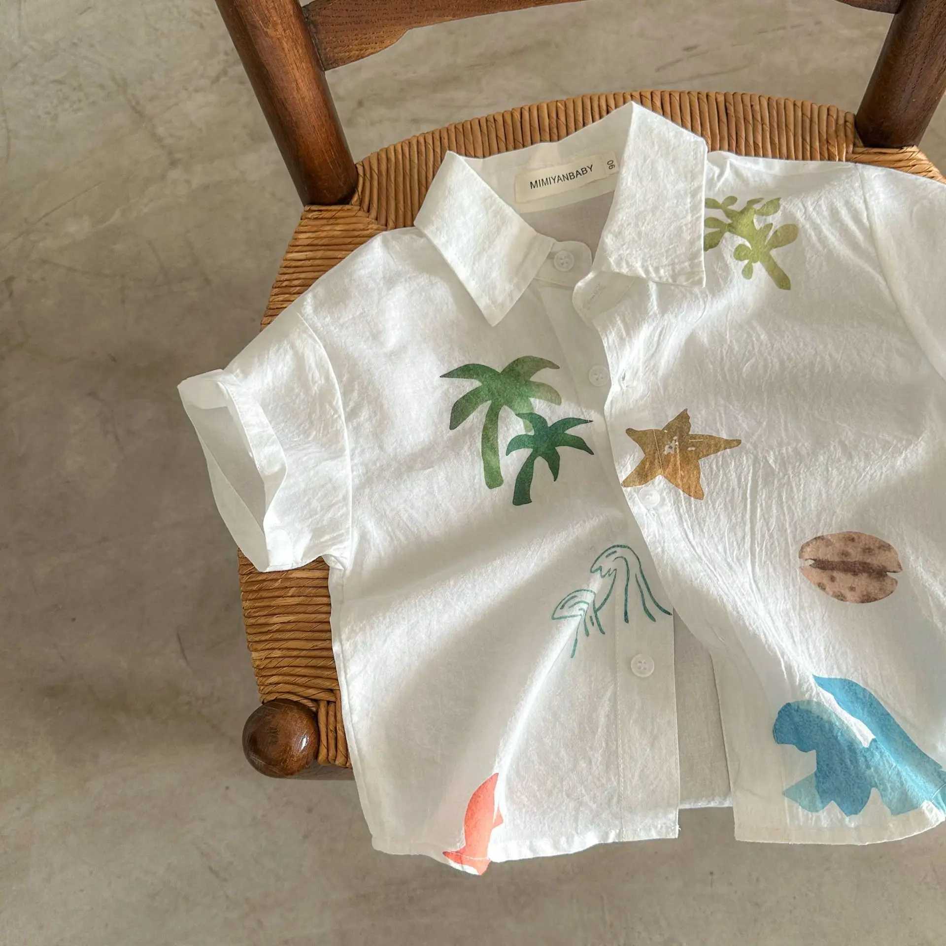 Boys short sleeved shirt beach pure cotton baby summer top half sleeved shirt breathable westernstyle childrens clothing C251007