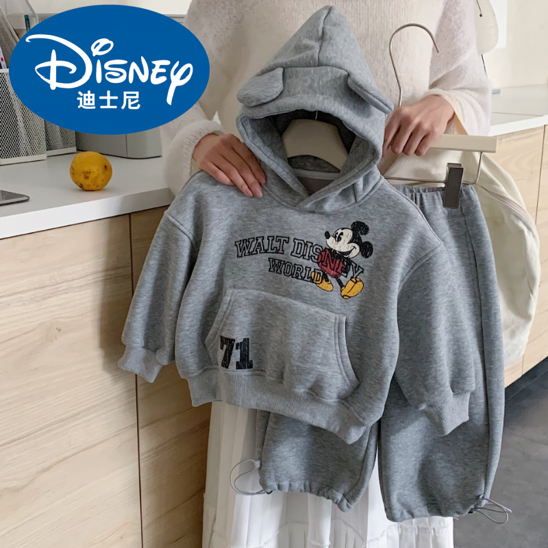 Disney Children's Warm Fleece Suit Winter Boys' Hooded Cartoon Printed Sweatshirt and Girls' Casual Sweatshirt for Ages 3-12 baby girl clothe designer kid clothe labubu..