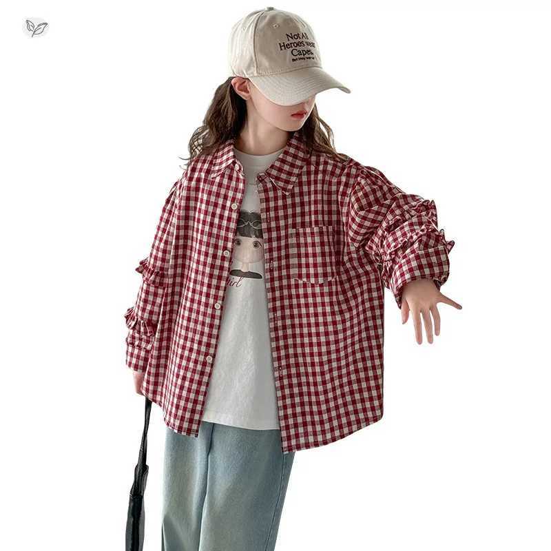 Girls Outerwear 2025 Autumn New Cartoon Base Shirt Plaid Shirt Clothing Casual Cardigan for Children C251007