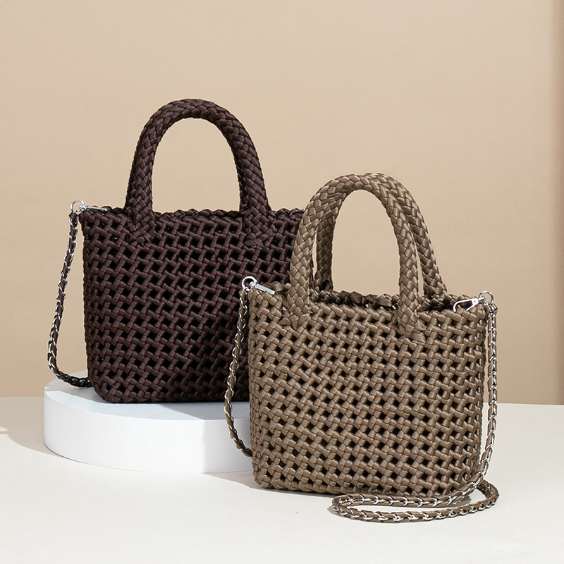 New Handmade Woven High-End Hollow Out Basket Handbag Tote Chain Crossbody Bag