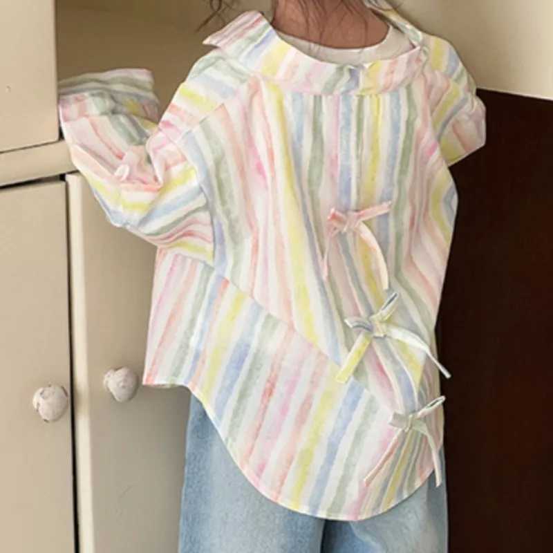 Fashion Baby Girl Cotton Bow Shirt Long Sleeve Infant Toddler Striped Blouse Loose Outfit Spring Autum Casual Baby Clothes 110Y C251007