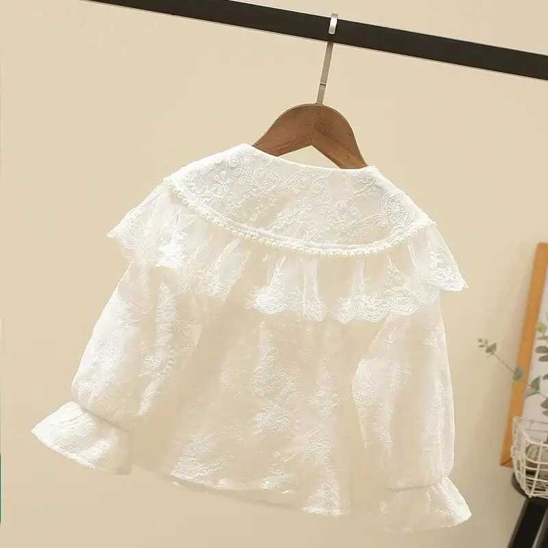 Girls White Long Sleeve Shirt Spring and Autumn New Style Childrens Western Double Collar Shirt Korean 110170cm C251007