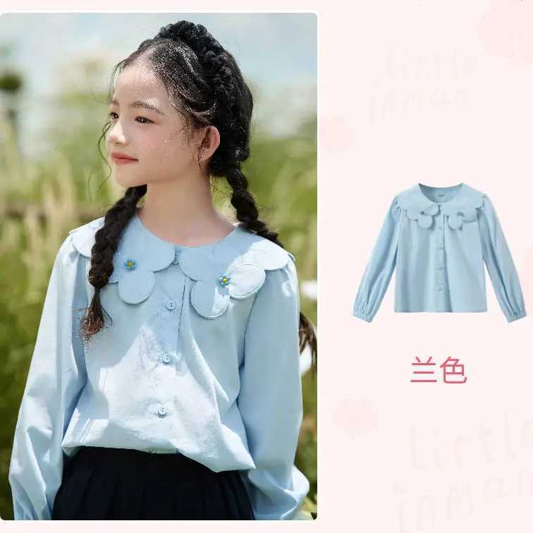 2024 Baby Girls Fashion flowers collar Shirts Blouses Elegant Kids Girl Spring Autumn Tops Children Birthday Princess Clothes C251007