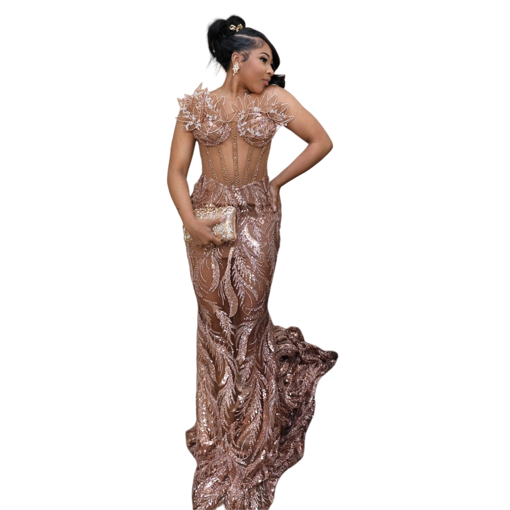 Mermaid Gold Prom Dresses 2025 3D Florals Pearls Sequined Lace Evening Formal Party Second Birthday Engagement Gowns Plus Size Dress For Special Occas