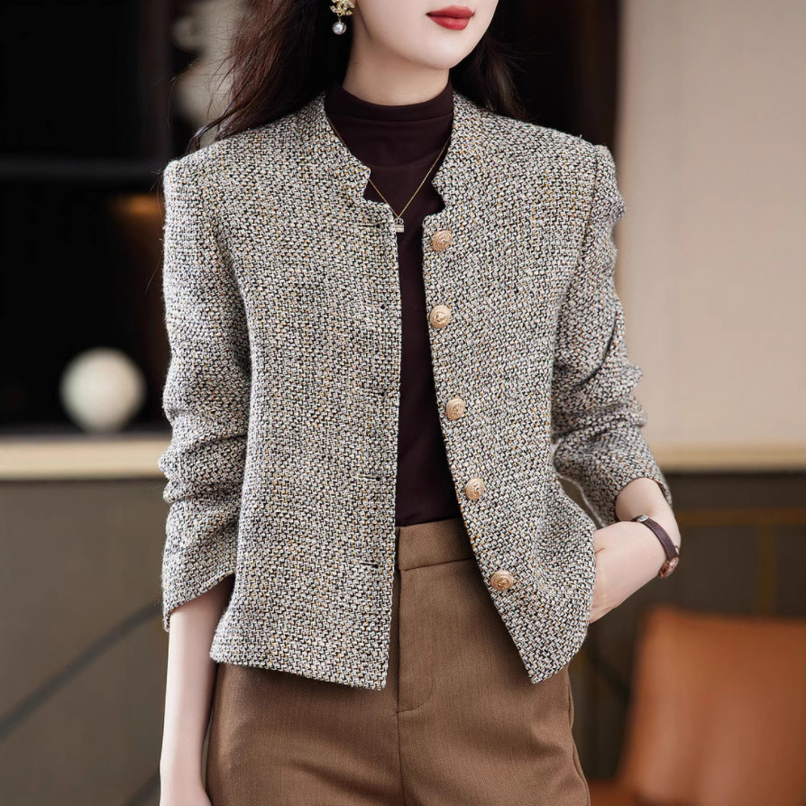 2025 Spring and Autumn New Standing Collar Coarse Wool Short Top Designer Jacket Fashion Elegant Unique design Winter Luxury