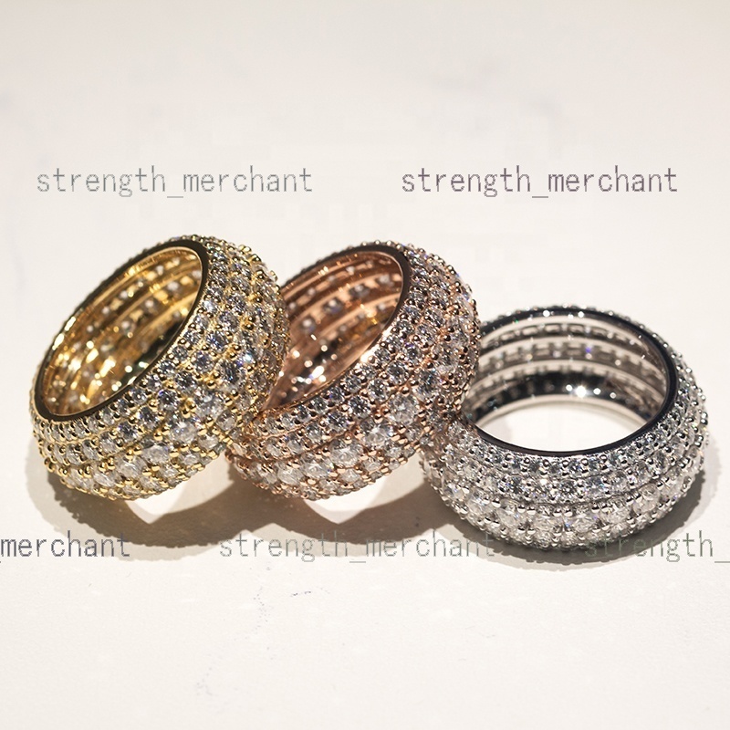 Custom Eternity Band Ring 5 Rows Diamond Real 10K 14K 18K Solid Gold Moissanite Hip Hop Men Ring