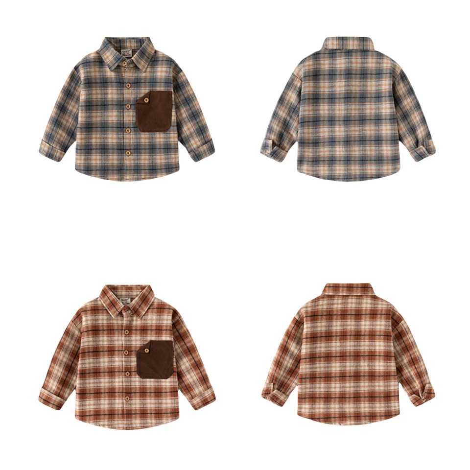 Kid Plaid Long Sleeve Shirt 2 3 4 5 6 Years Boys Spring Autumn Daily Casual Clothes Children Lapel Cotton Toddler Outfit C251007