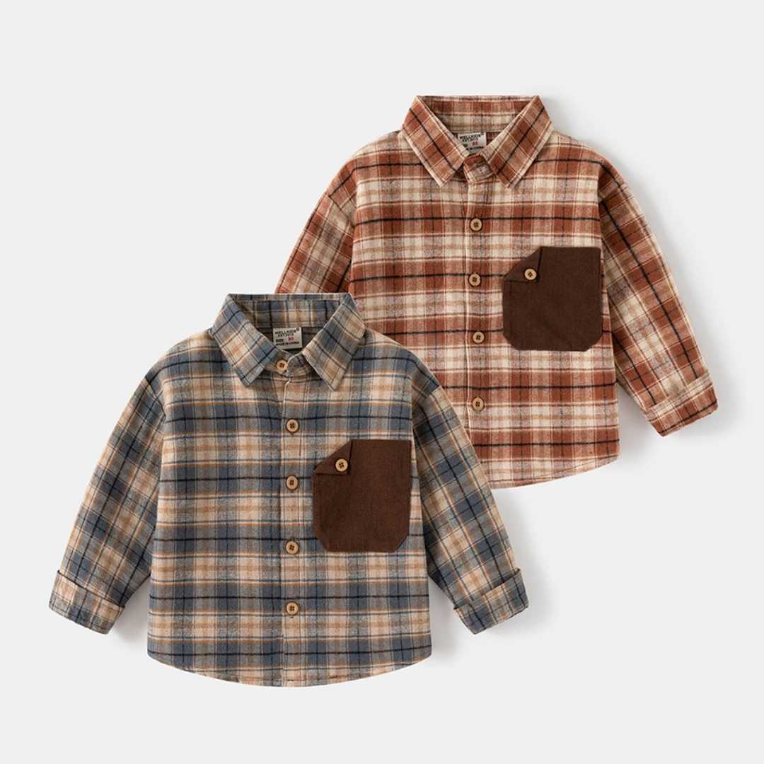 Kid Plaid Long Sleeve Shirt 2 3 4 5 6 Years Boys Spring Autumn Daily Casual Clothes Children Lapel Cotton Toddler Outfit C251007