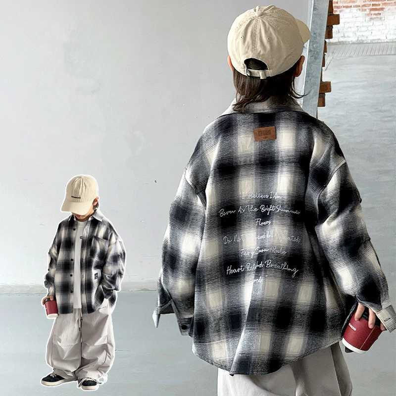 2025 Autumn Children Long Sleeve Plaid Shirt for Teenage Boys Classic Design Loose Casual Blouse Kids Cotton Clothing Age 314Y C251007