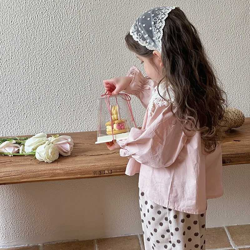 Baby Girls Pink Blouses Children New Style Lapel Blouse Flared Sleeves Tops Kids LongSleeved Lace Casual Lotus Collar Shirt C251007