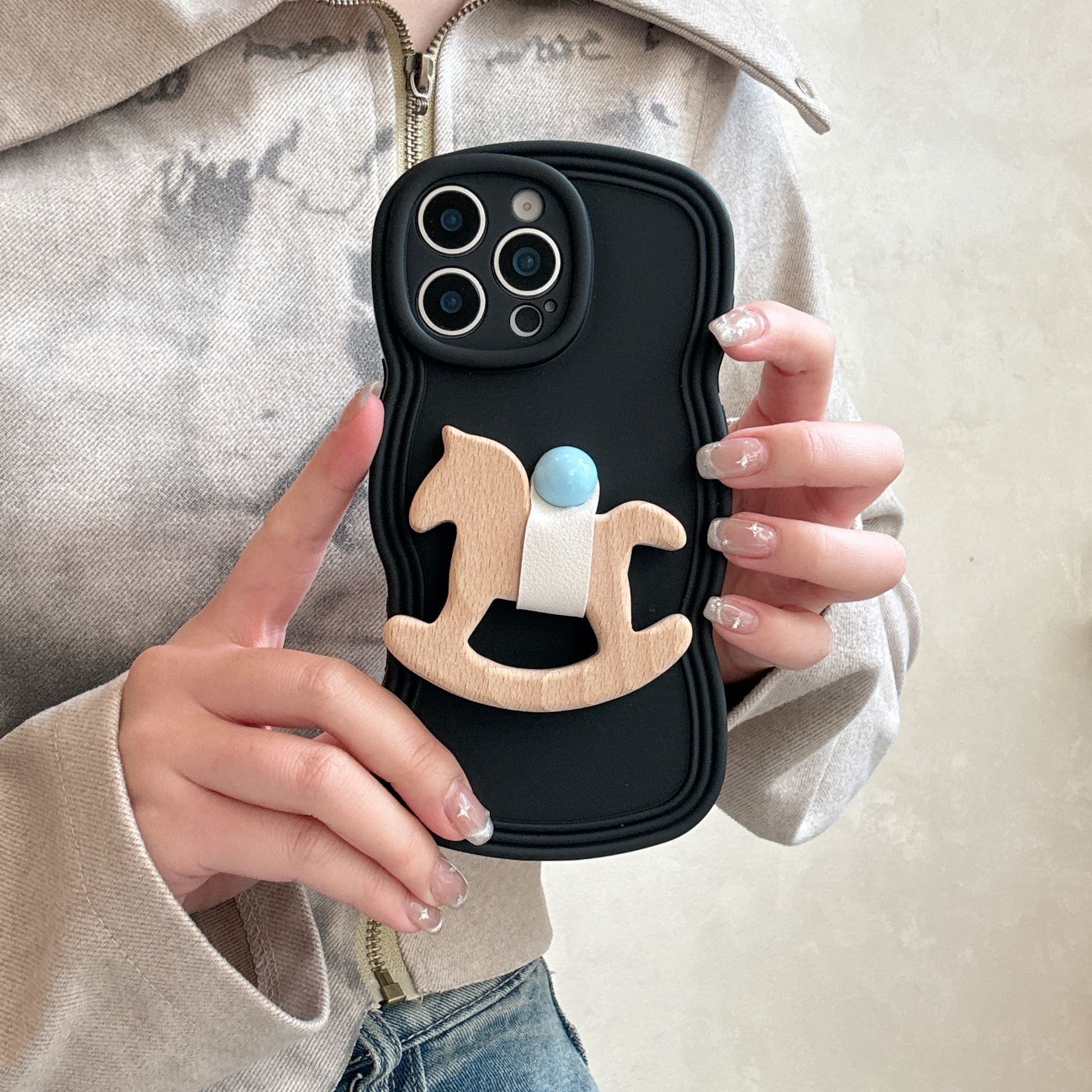 Phone Case Compatible with iPhone 16 Pro Max Case, Lovely Creative Carousel Holder Waves Design Silicone Anti-Scratch Shockproof Phone Cover for iPhon