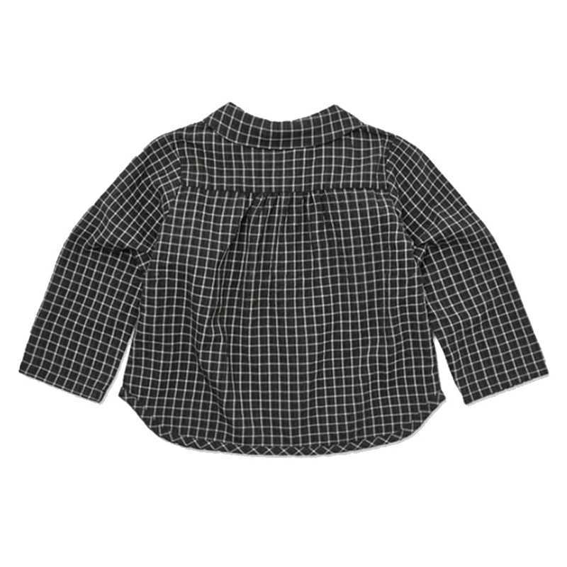 Retro Black Plaid Boys Shirts 2025 Autumn New Lapel Buttons Casual Childrens Cotton LongSleeved Shirt Girls Clothes C251007