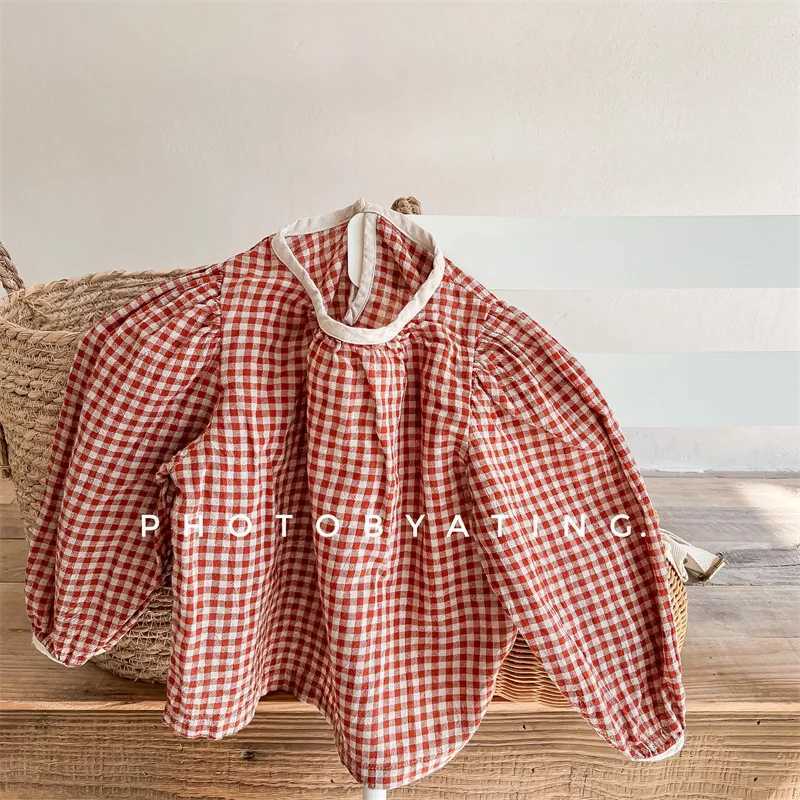 Girls 2025 Spring and Autumn New Korean Casual Allmatch Fashion Cotton and Hemp Plaid Long Sleeve Shirt C251007