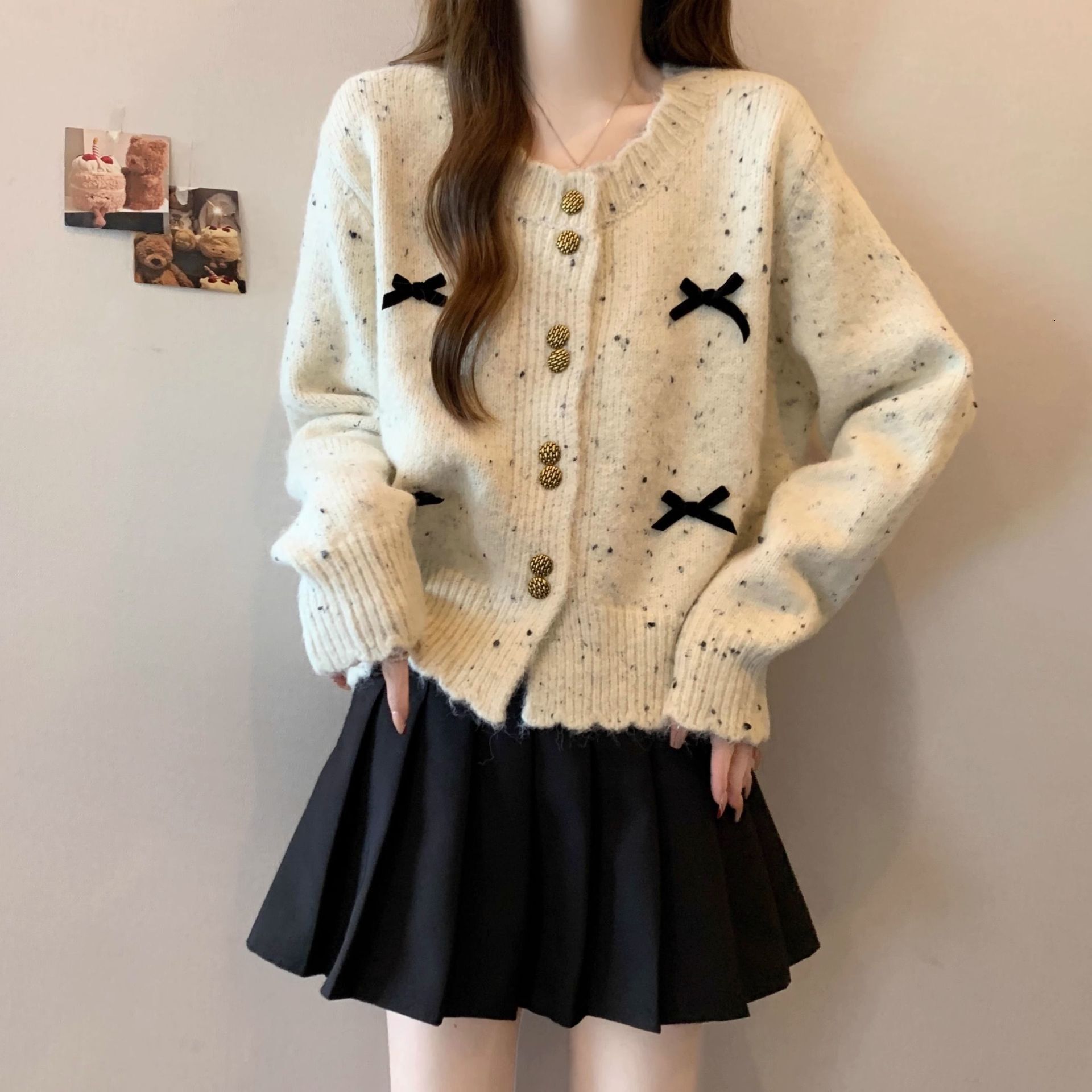 2025 Fashion Color Knitted Women's Open Woolen Sweater Loose fashion Short Coarse Wool Coat Bow Designer Jacket Top Autumn/Winter New Luxury