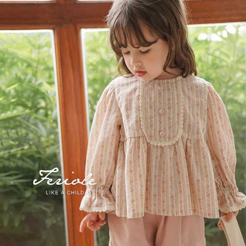 Childrens Girls Court Style Shirt Temperamental Comfortable Spring Autumn Kids Shirt French Floral Doll Shirt C251007