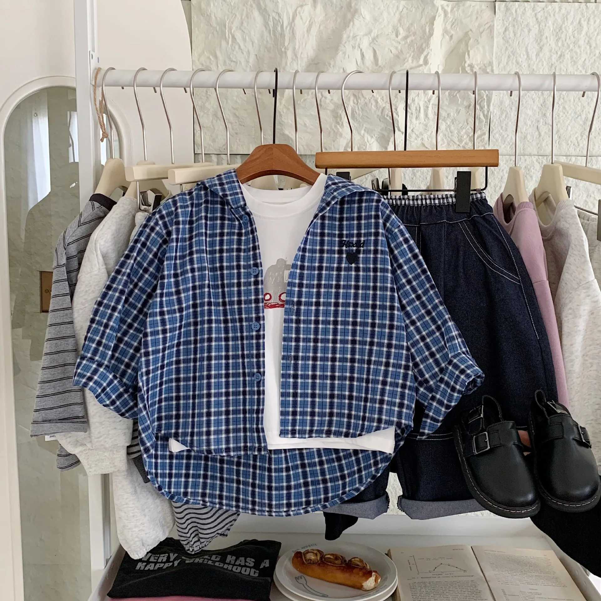 Korean New Autumn Children Boys Tops Hooded Plaid Infant Baby Boys Coat Single Button Long Sleeves Casual Toddler Boys Shirt C251007