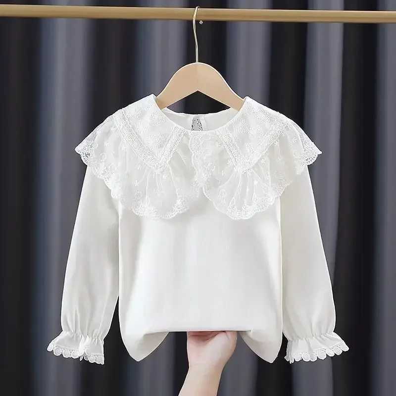 Baby Girls Fashion White Blouses Children New Style Lapel Blouse Flared Sleeves Tops Kids LongSleeved Cotton Lace Casual Shirts C251007