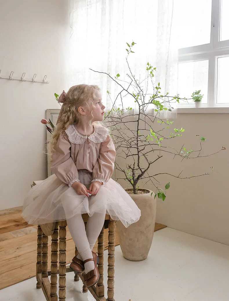 2025 Autumn New Korean Children and Girls Foreign Style Lace Doll Collar Longsleeved Shirt Fashion Casual C251007