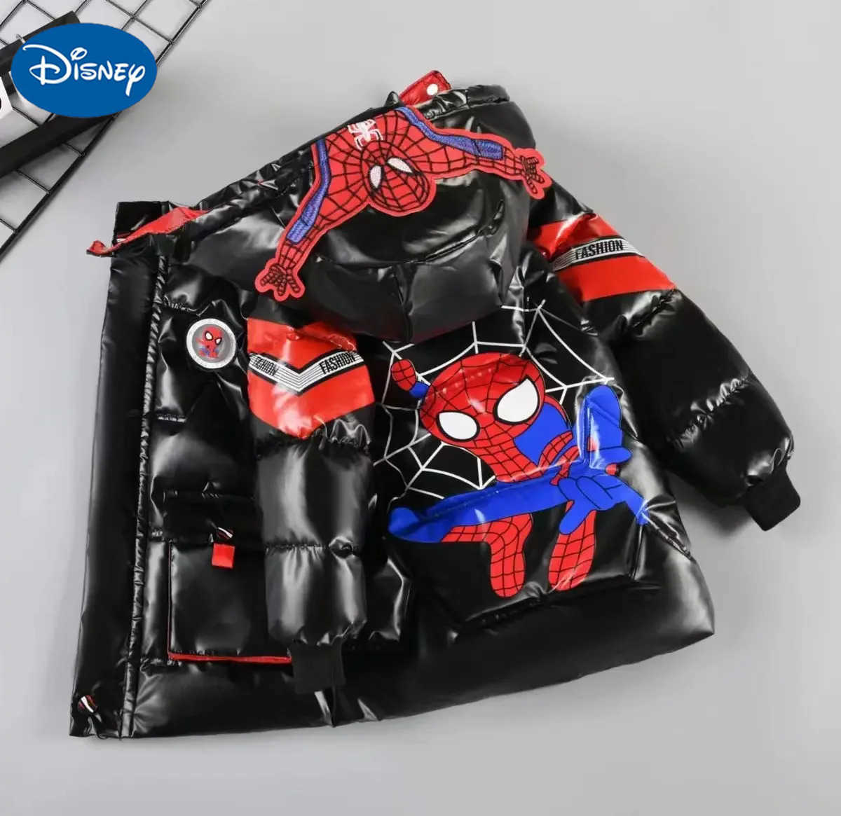 Disney 2025 Winter Kids Down Jacket Baby Boy Cartoon Spiderman Thicken CottonPadded Warm Hooded Parka Coat Children Clothing Outerwear H251007