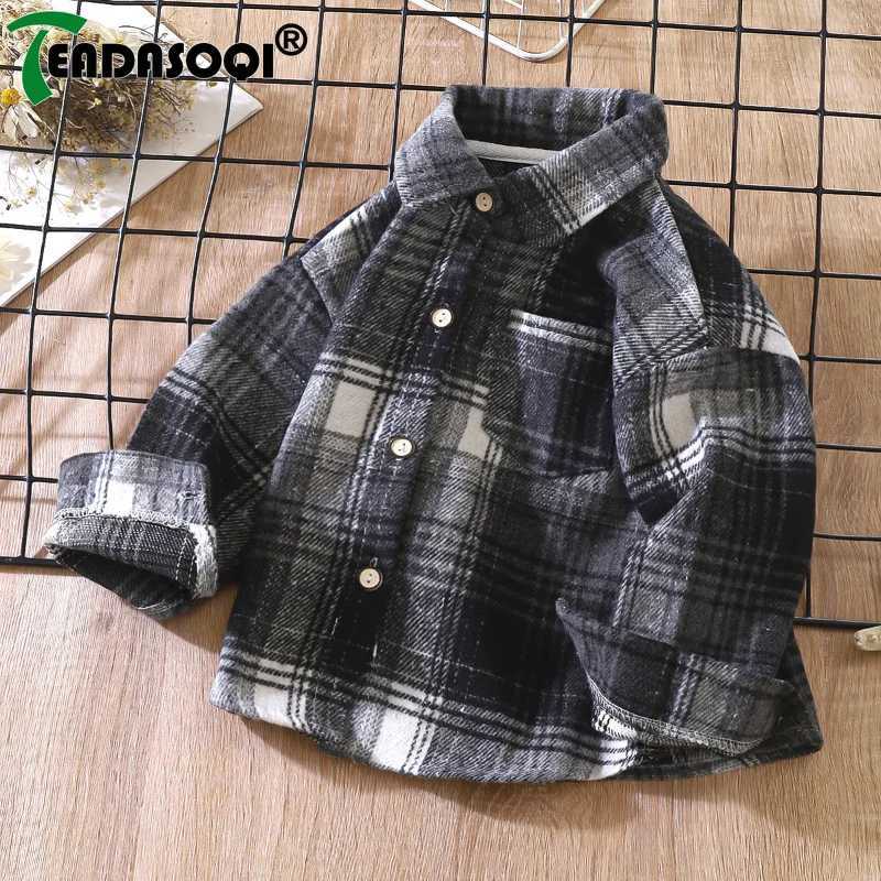 29Y Kids Boys Girls Spring Fall Vintage Plaid Shirt Cotton Clothing Long Sleeve Lapel Single Breasted Cardigan Base Tshirt C251007